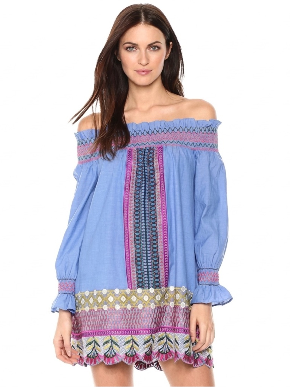 RED CARTER Blogger Favorite Chambray Embroidered Off Shoulder Mini Dress Sz M